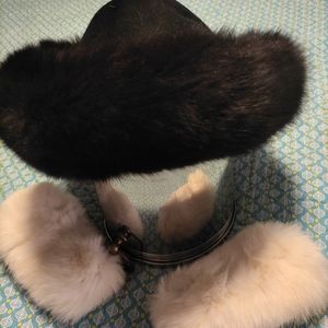 Black mink hat and white mink cufflings